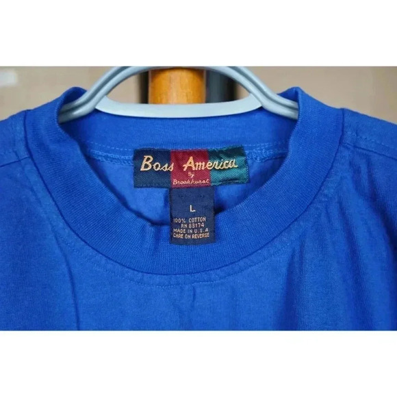 90s Boss America USA Blue Vintage Tshirt Large - Picture 4 of 4